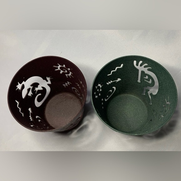 PartyLite Decorative Metal Candle Holders Green and Maroon (2) Kokopelli Gecko - Picture 4 of 7